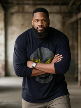 Big & Tall Men's Blue Skull Line Print Long Sleeve Tee